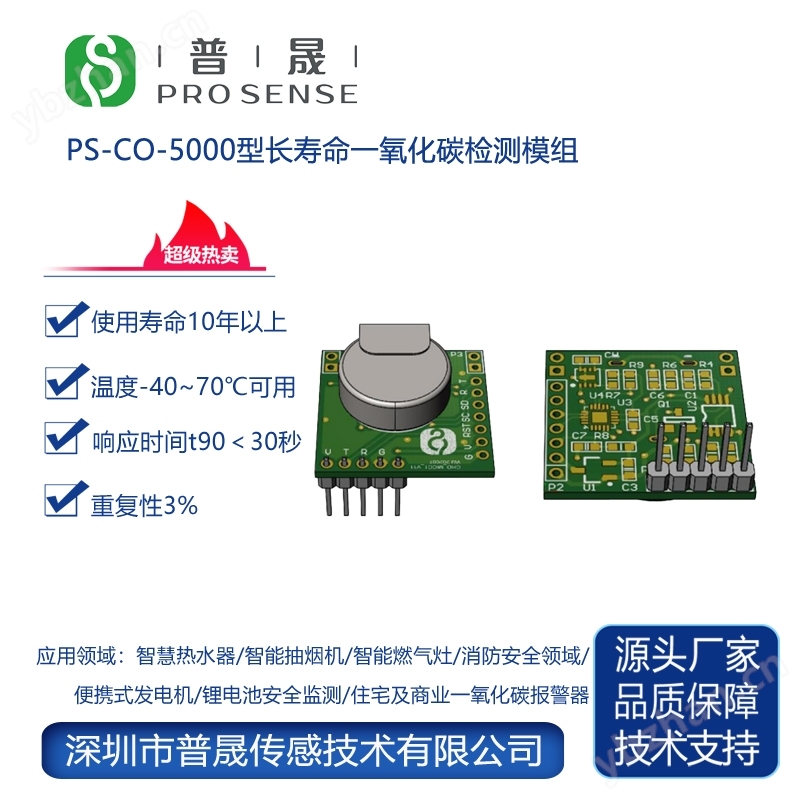 普晟供應PS-CO-5000長壽命一氧化碳檢測模組